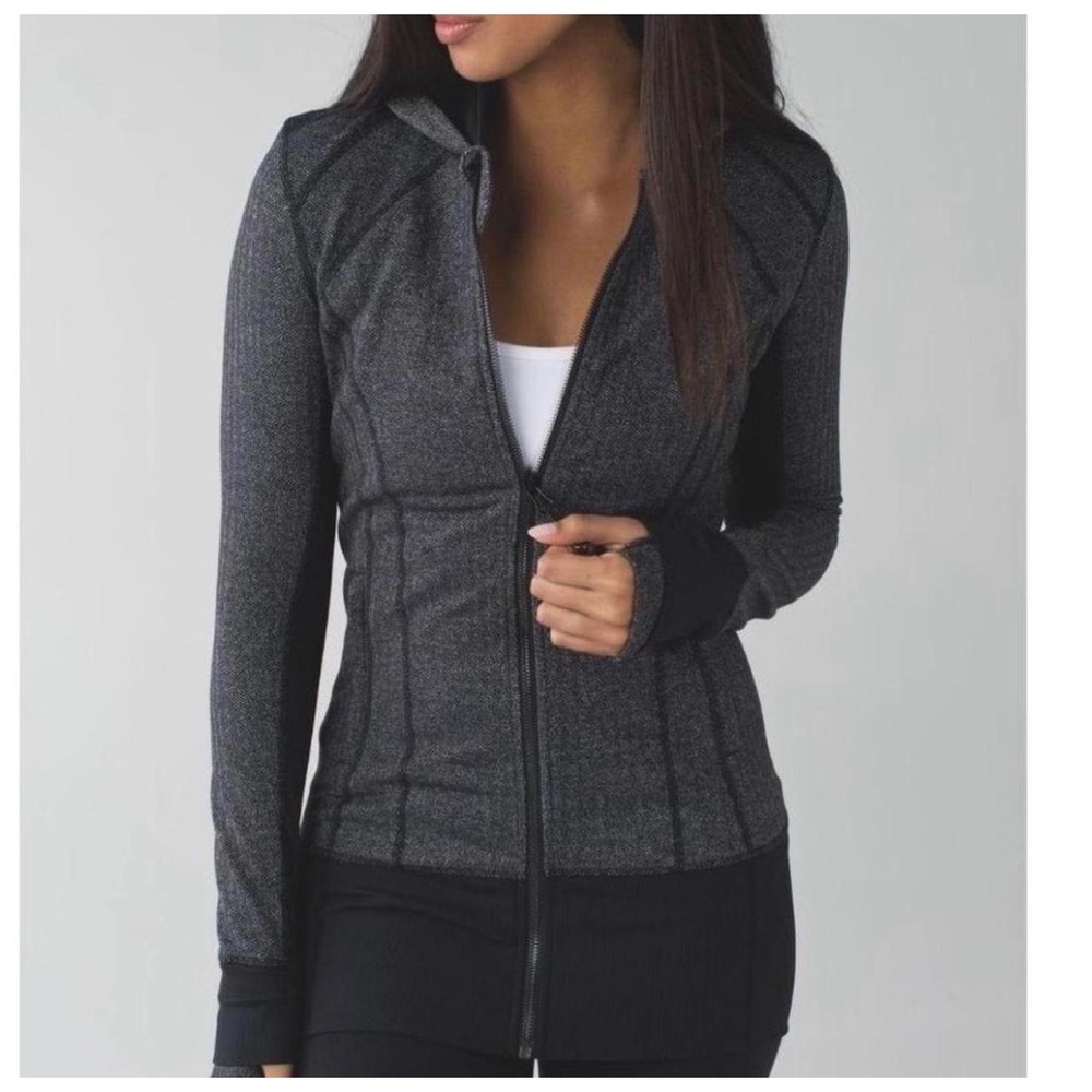 Lululemon Define Jacket Herringbone Grey Black Full Zip Hooded Size 12